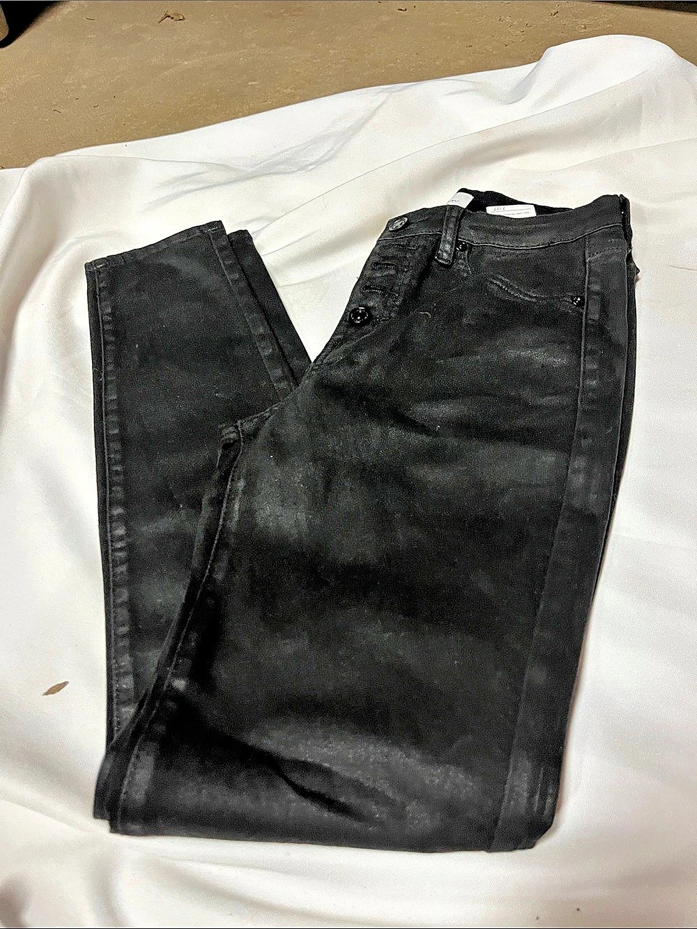 KanCan Coated High Rise Button Down Super Skinny Jeans Black